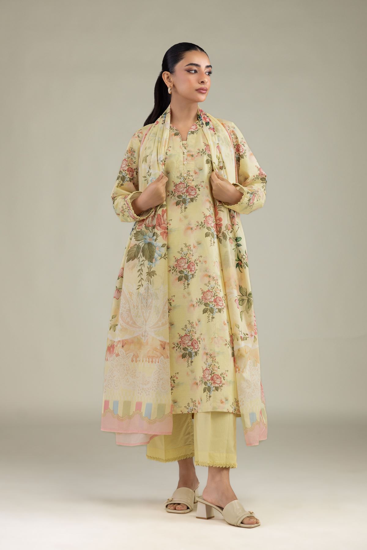 Printed Lawn Floral Lawn Dupatta - 1-26-229-C-H1-VG