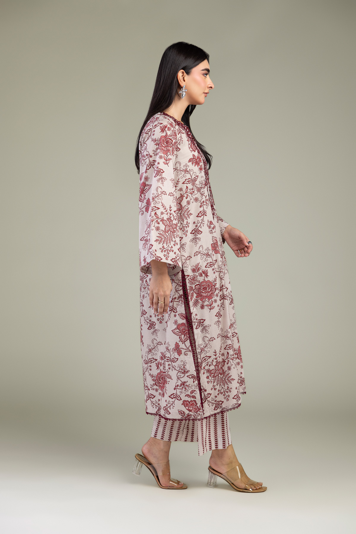 Embroidered Cambric Pink Floral Kurta - 8-26-303-A-C1-VG