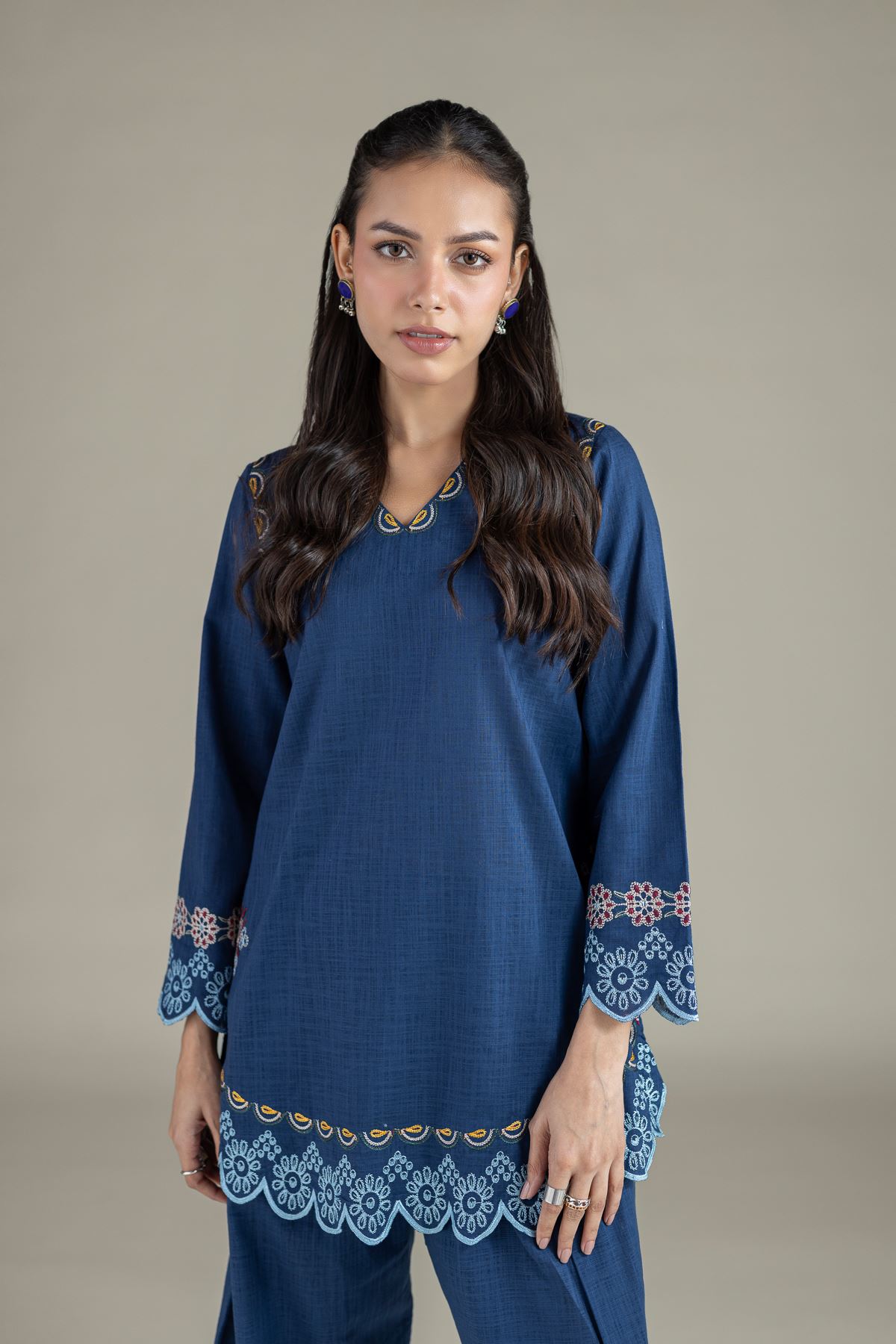 Embroidered Heavy Textured Cotton Kurta - OTD4-EX22-10TA-VG
