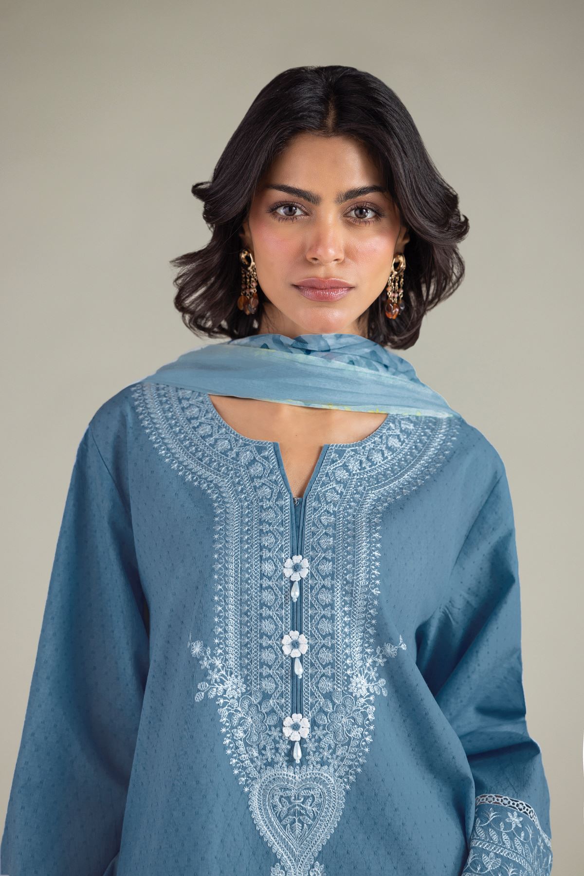 Embroidered Cotton Dobby Tailored 3-Piece Set - 5-26-105-F-A-VG