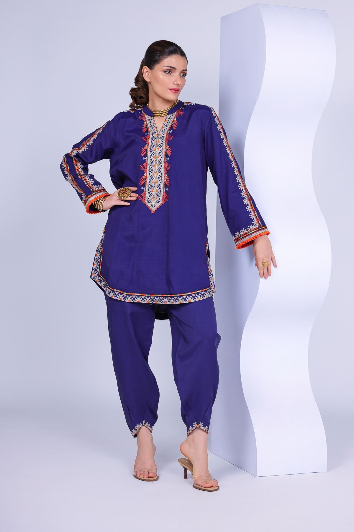 Embroidered Russian Raw Silk Shalwar - SB25043A-VG