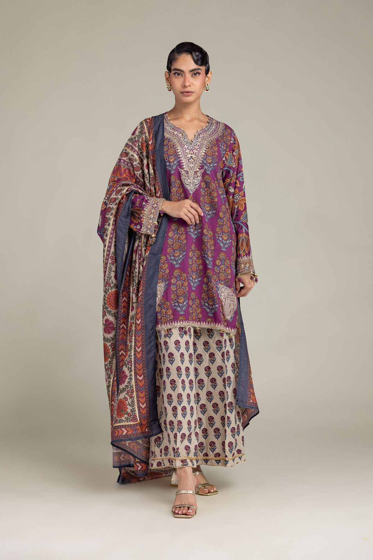 Embroidered Polyester Silk Silk Paisley Dupatta - A22-26-214FH1-VG