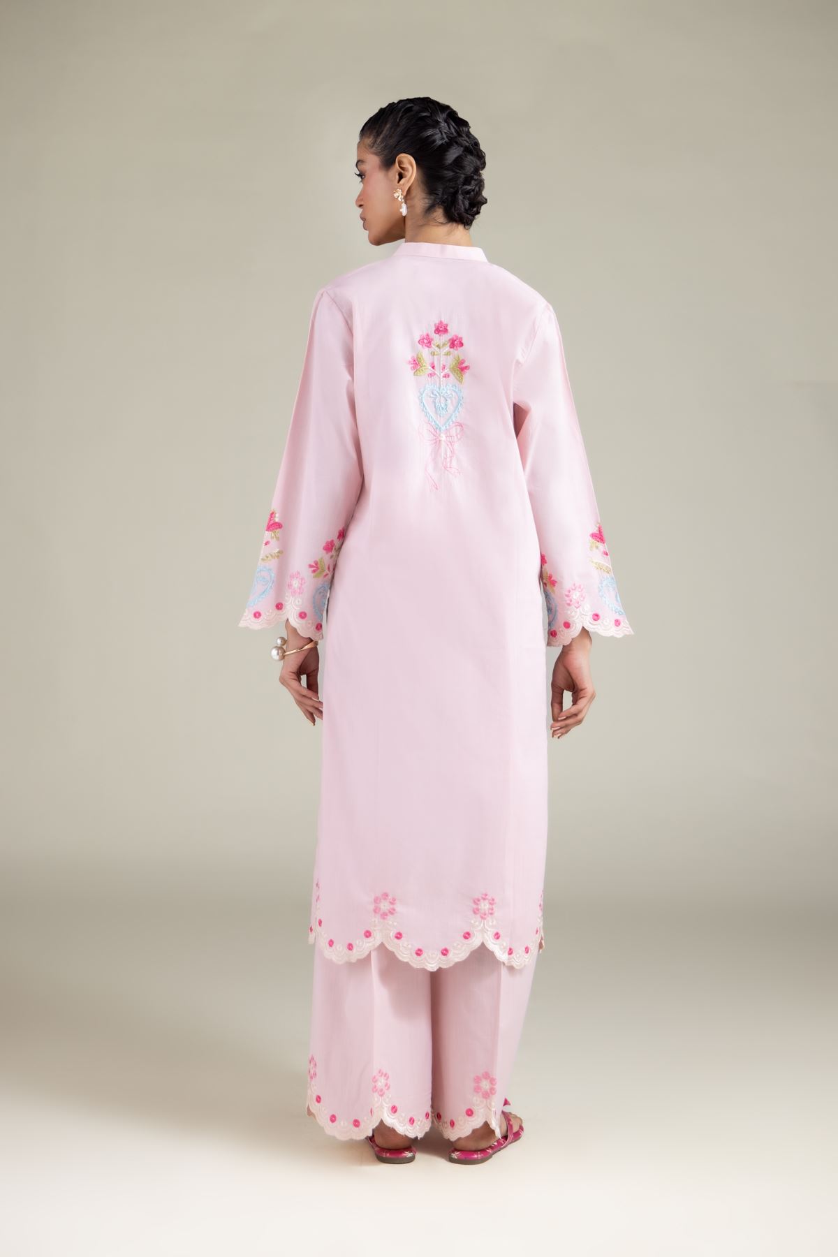 Embroidered Textured Cotton Floral Longline Kurta - 1-26-116-A-A-VG