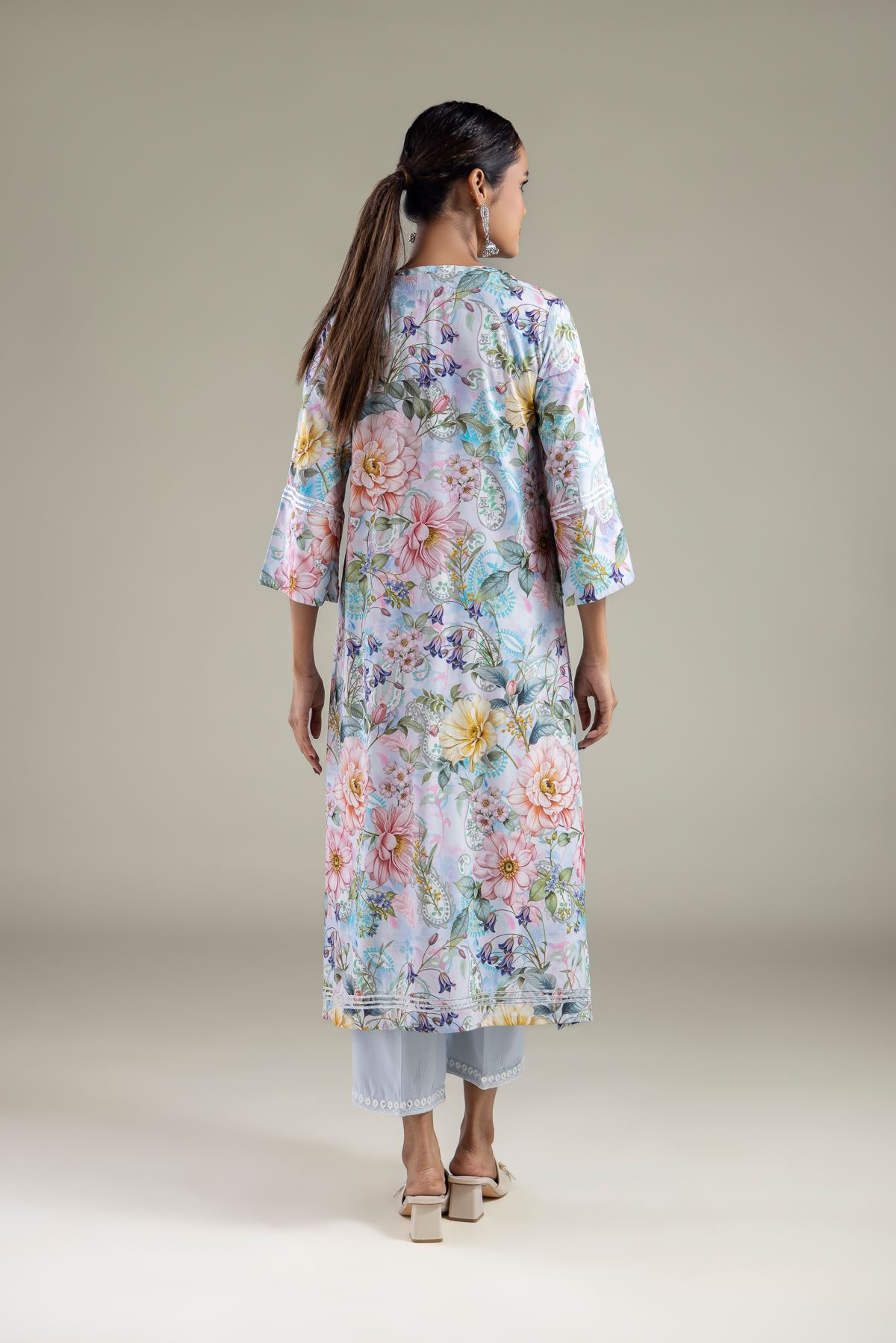 Embroidered Viscose Long Floral Kurta - 2-26-102-A-A-VG