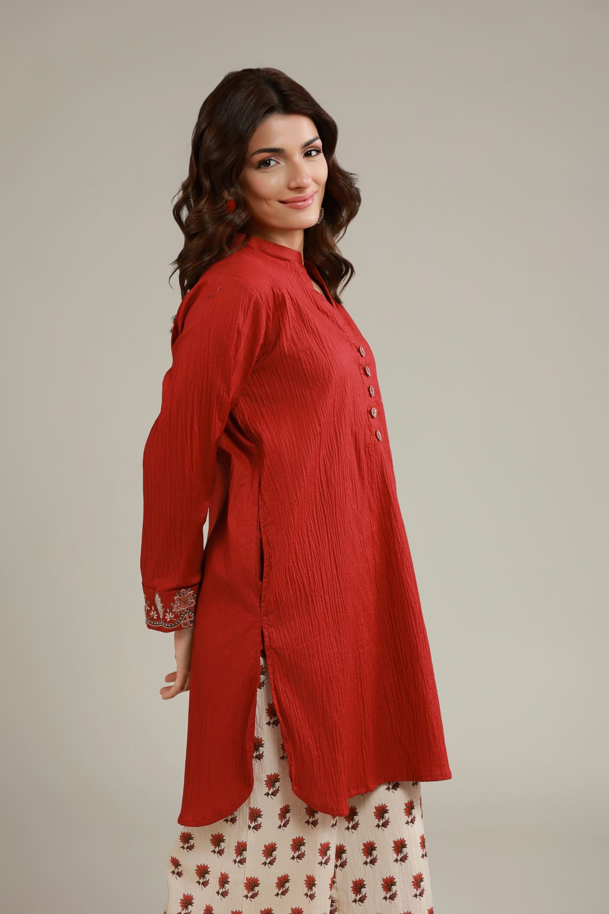 Embroidered Cotton Crinkle Solid Crinkled Kurta - 1-26-108-A-F-VG