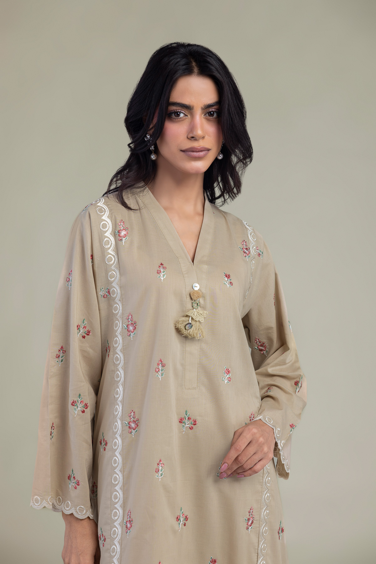 Embroidered Cambric Cambric Longline Kurta - 1-26-309-B-D1-VG