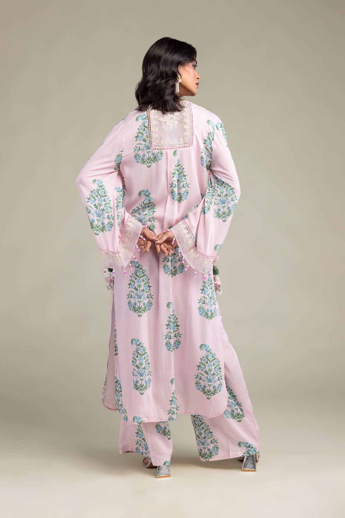 Embroidered Raw Silk Long Pink Kurta - 8-26-216-B-B1-VG
