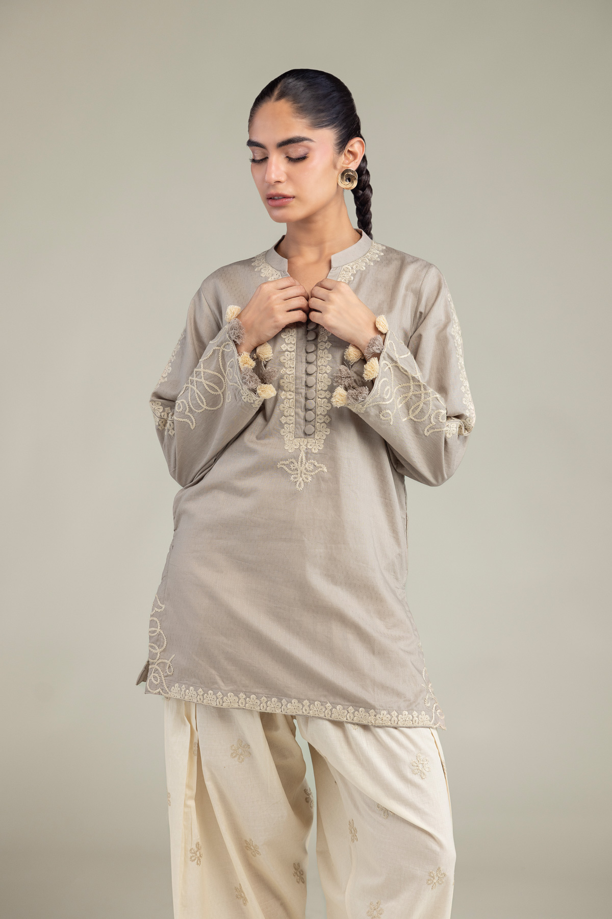 Embroidered Cotton Dobby Cotton Dobby Kurta - 1-26-102-A-F-VG