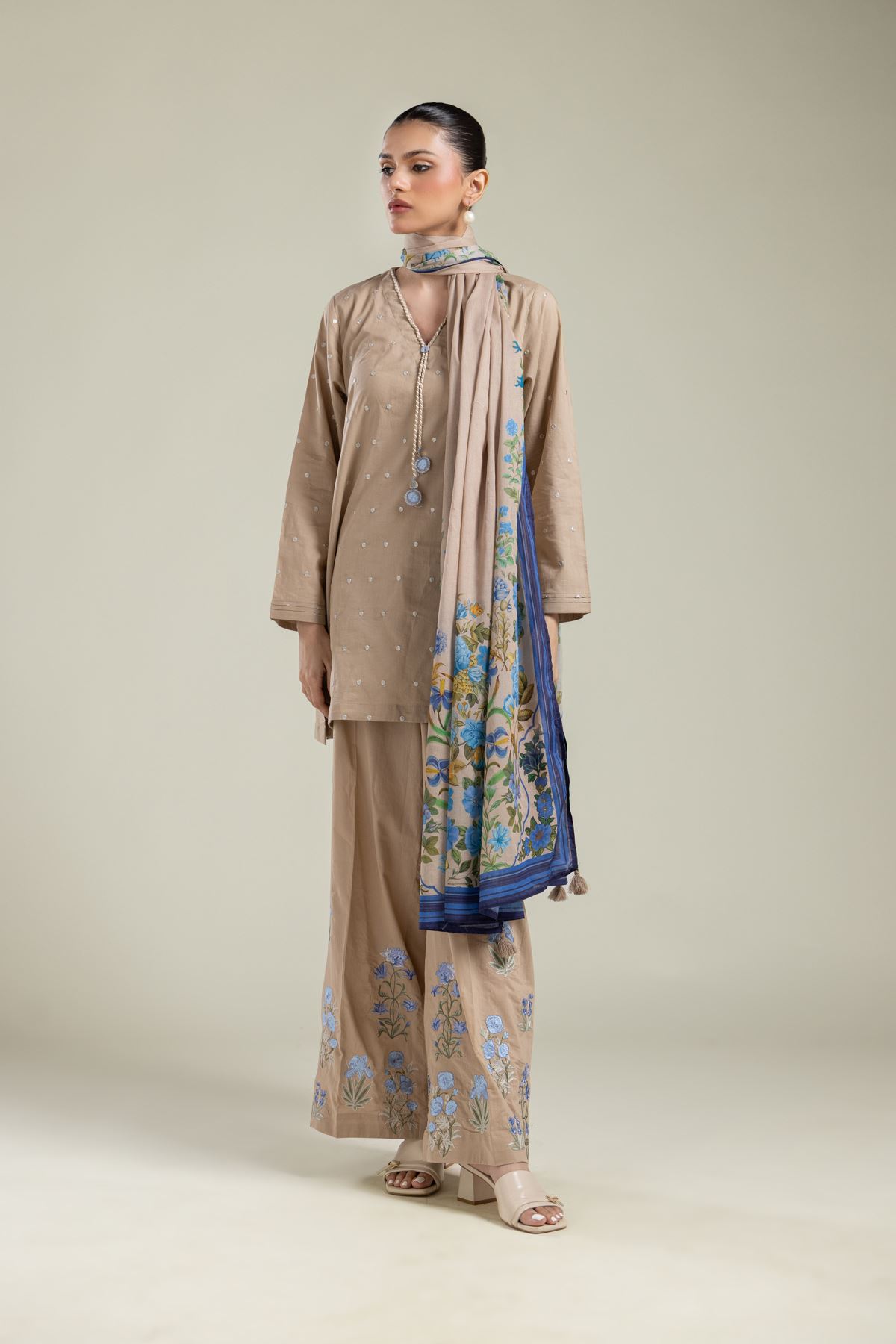 Embroidered Lawn Beige Lawn Dupatta - 25-09-10E4-05TA-VG