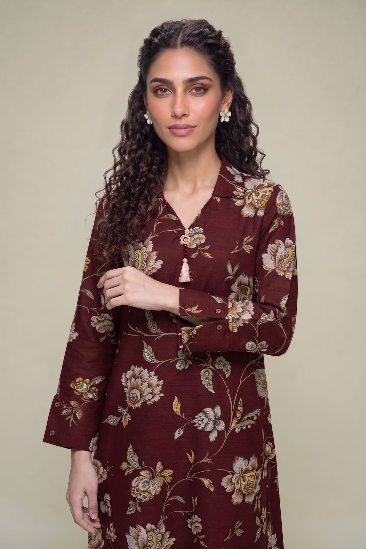Printed Light Khaddar Floral Khaddar Kurta - 1-26-415-A-G1-VG