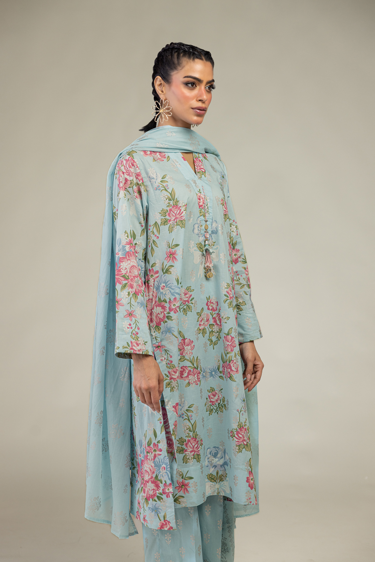 Printed Lawn Floral Lawn Dupatta - 1-26-240-A-I1-VG