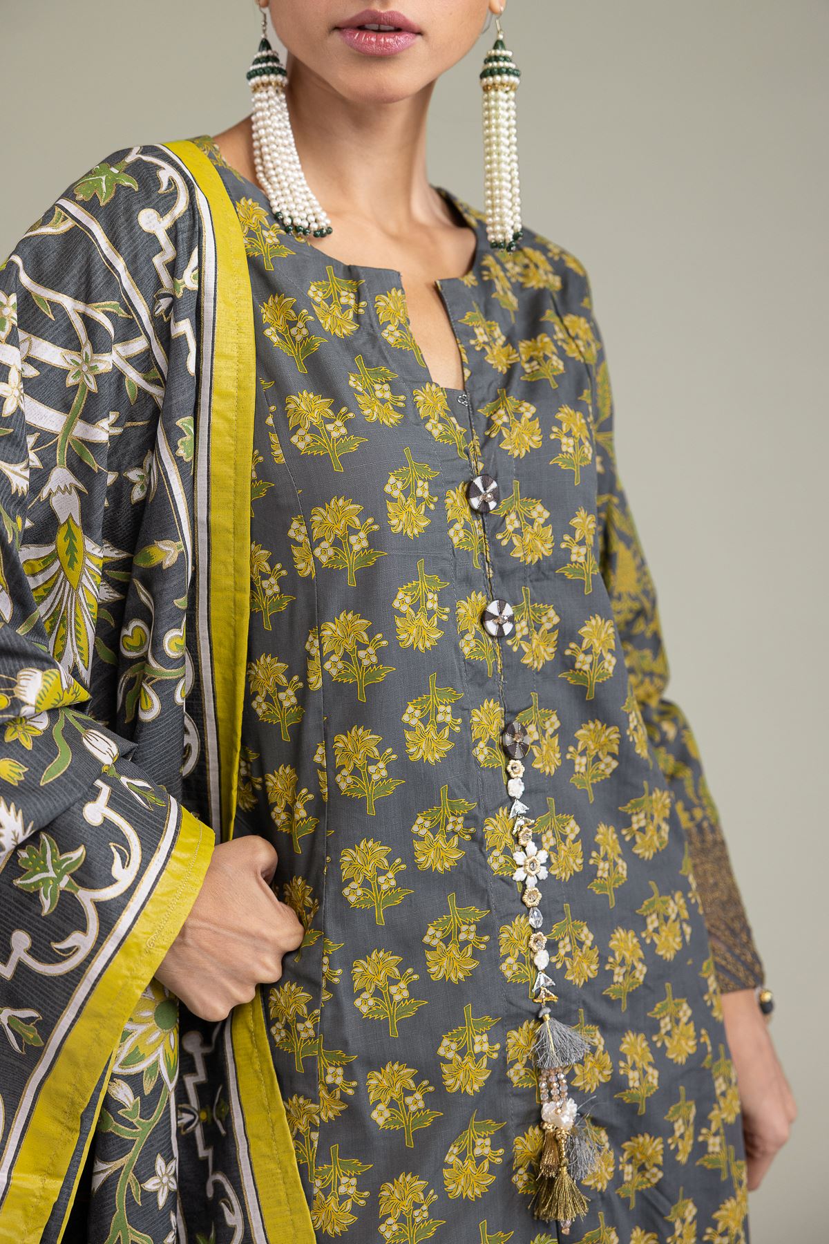 Embroidered Raw Silk 3-Piece Silk Set - 1-26-206-A-D1-VG