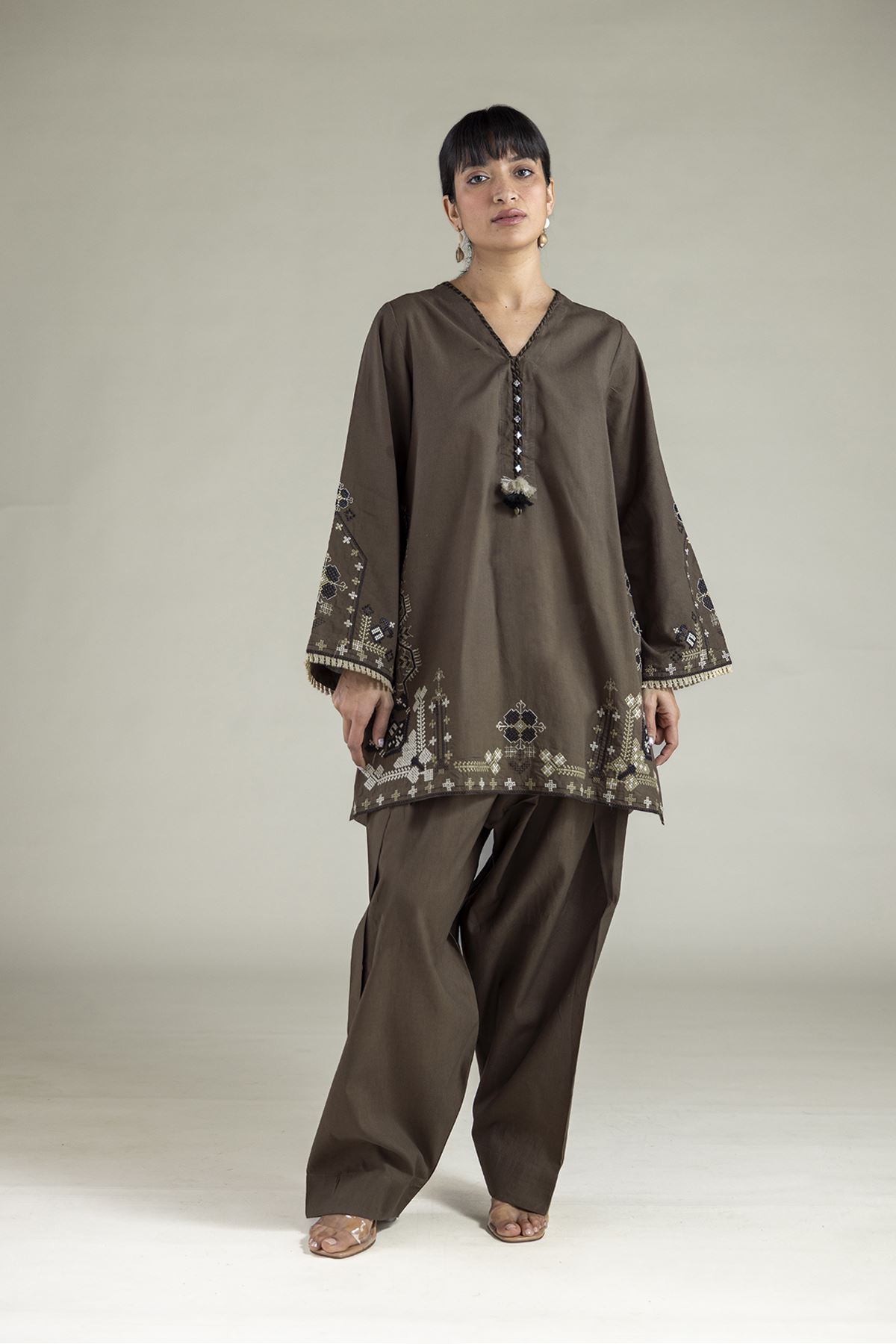 Embroidered Cambric 2-Piece Tailored Dress - T-A22-26-218FH1-VG