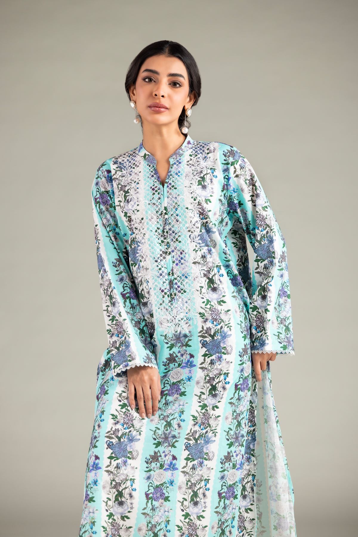 Embroidered Textured Cotton Kurta - 1-26-113-A-G-VG