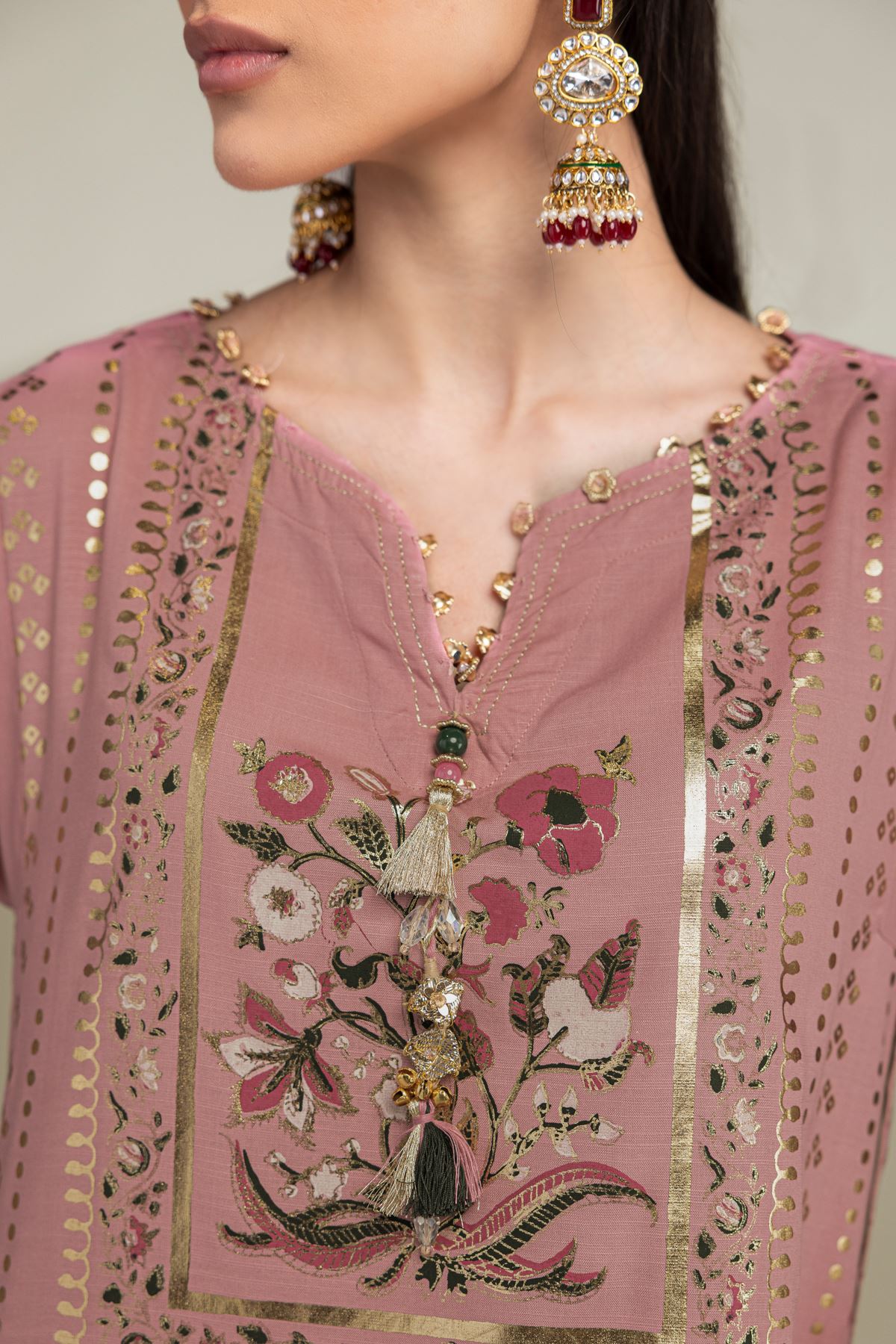 Embroidered Raw Silk 3-Piece Co-ords Set - 8-26-206-A-B1-VG