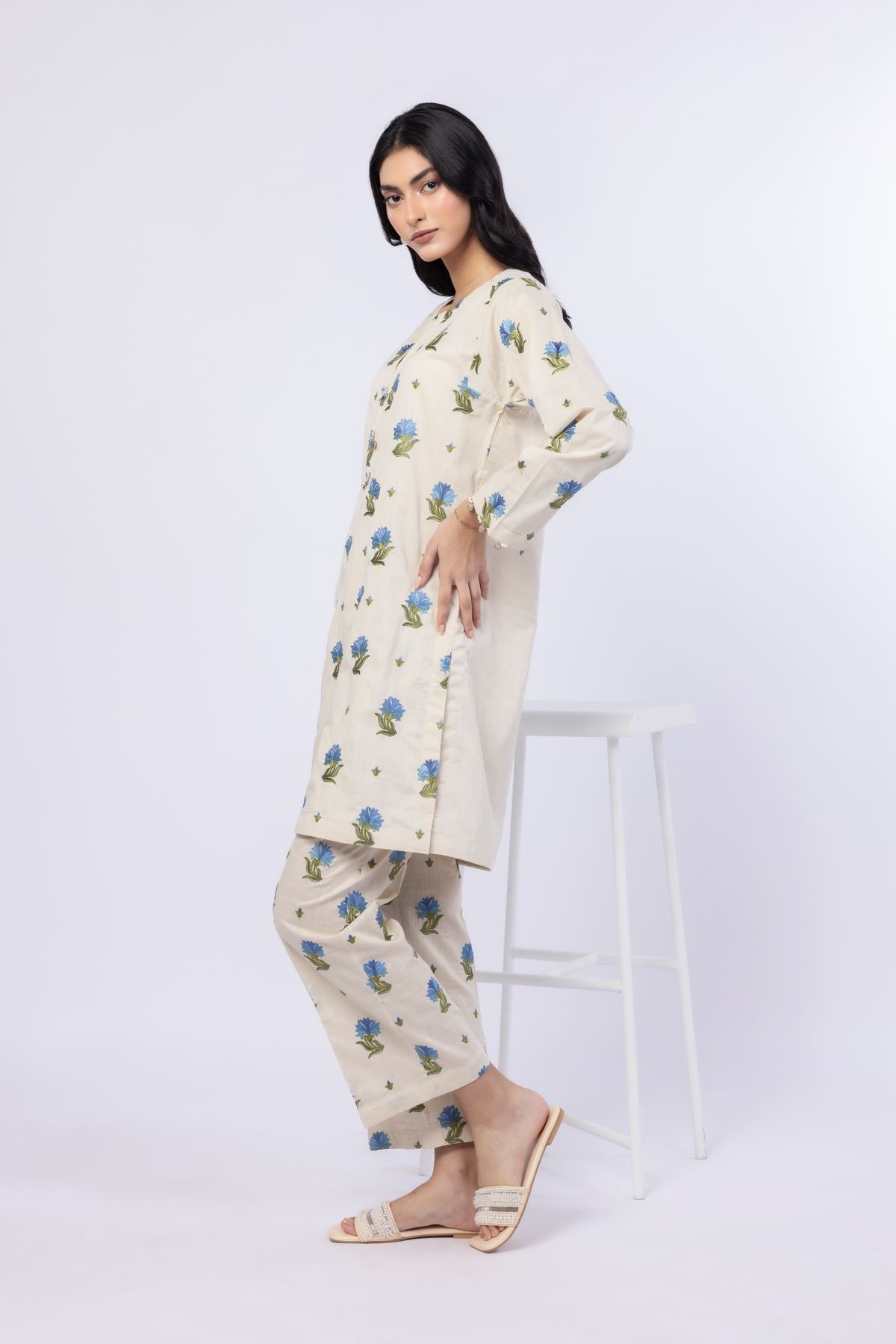 Embroidered Crosshatch Poplin Pants - 25-06-6E3-02BA-VG