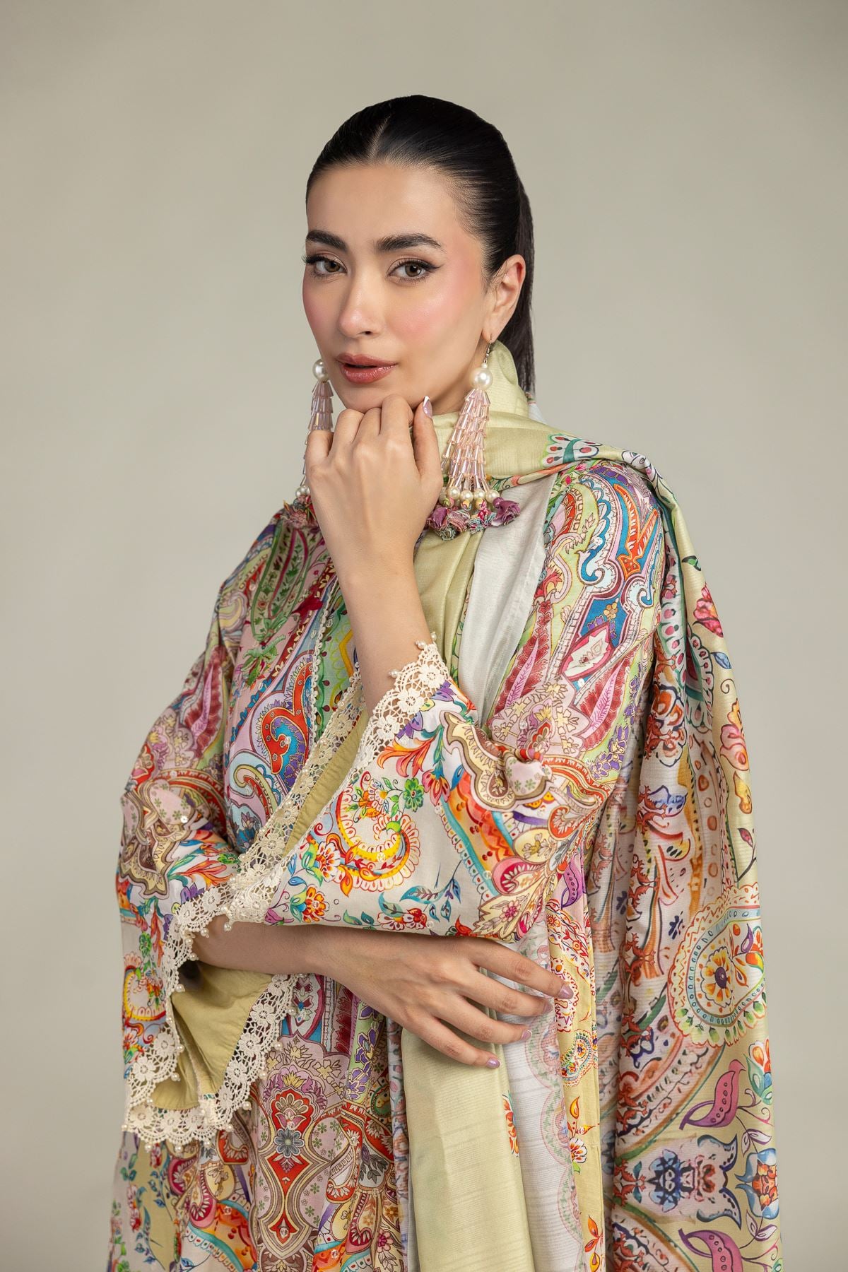 Embroidered Polyester Silk Silk Paisley Dupatta - 2-26-212-A-C1-VG