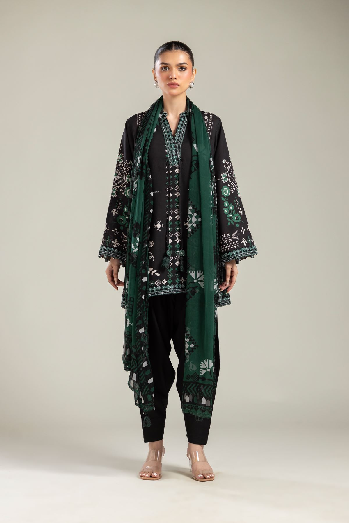 Embroidered Chiffon Green Floral Dupatta - 2-26-109-A-F-VG