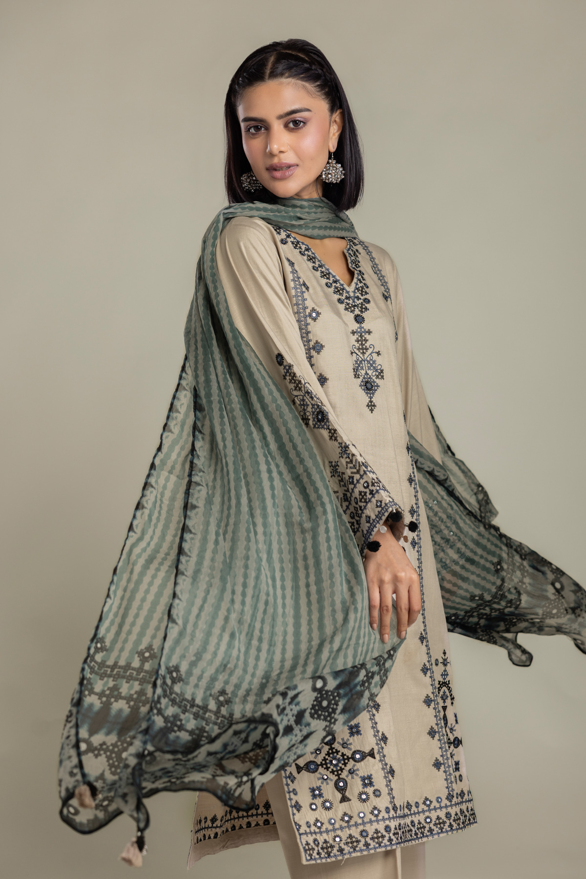 Embroidered Raw Silk 3 Piece Tailored - 1-26-408-A-B1-VG