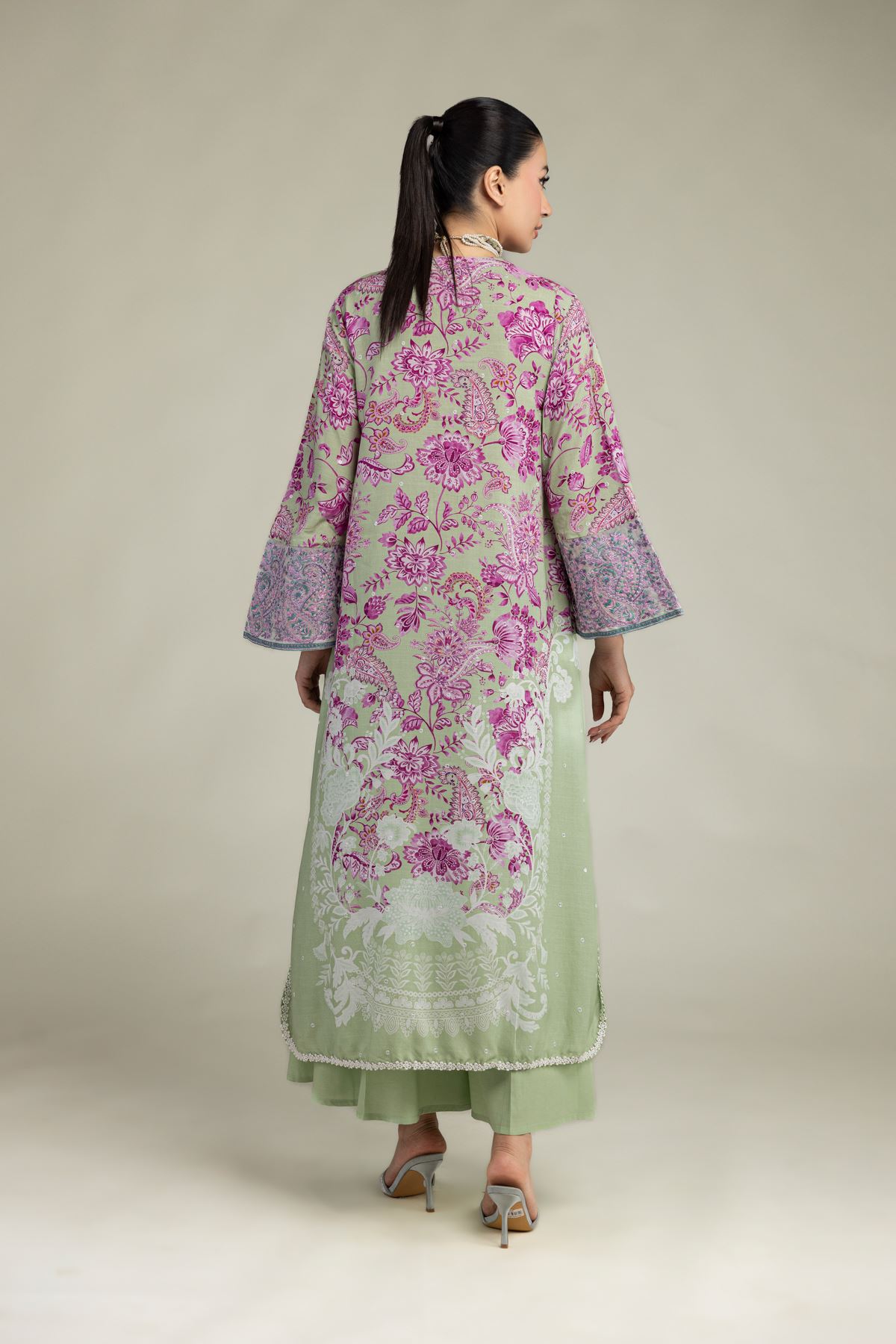 Embroidered Raw Silk Floral Longline Kurta - 2-26-212-A-C1-VG