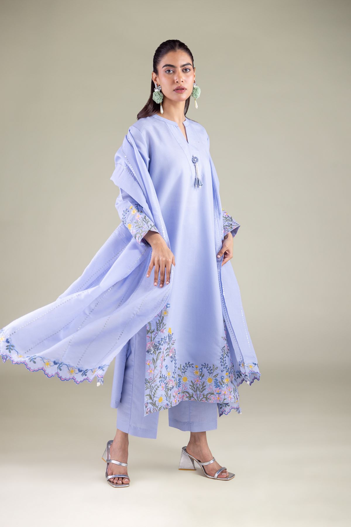 Embroidered Mesuri Floral Summer Dupatta - 2-26-104-A-E-VG