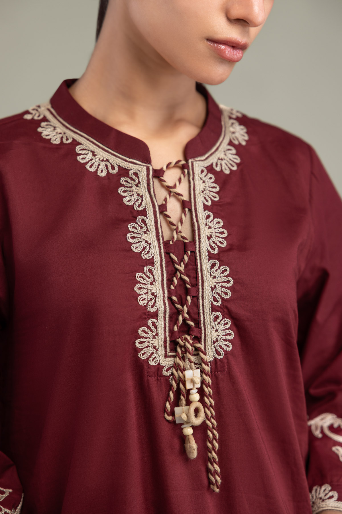Embroidered Cambric Cambric Maroon Kurta - 1-26-102-A-F-VG