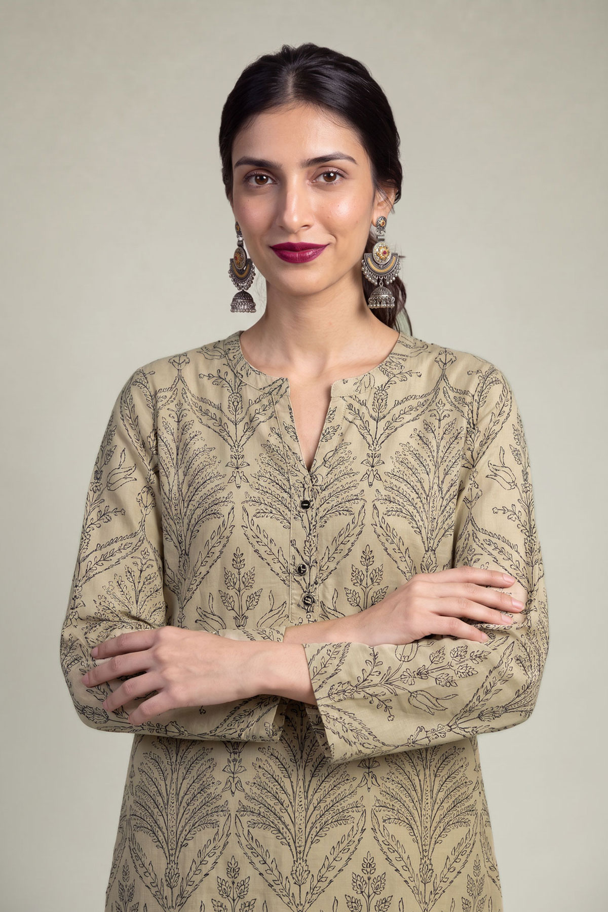 Embroidered Raw Silk Beige Silk Kurta - 1-26-309-B-D1-VG
