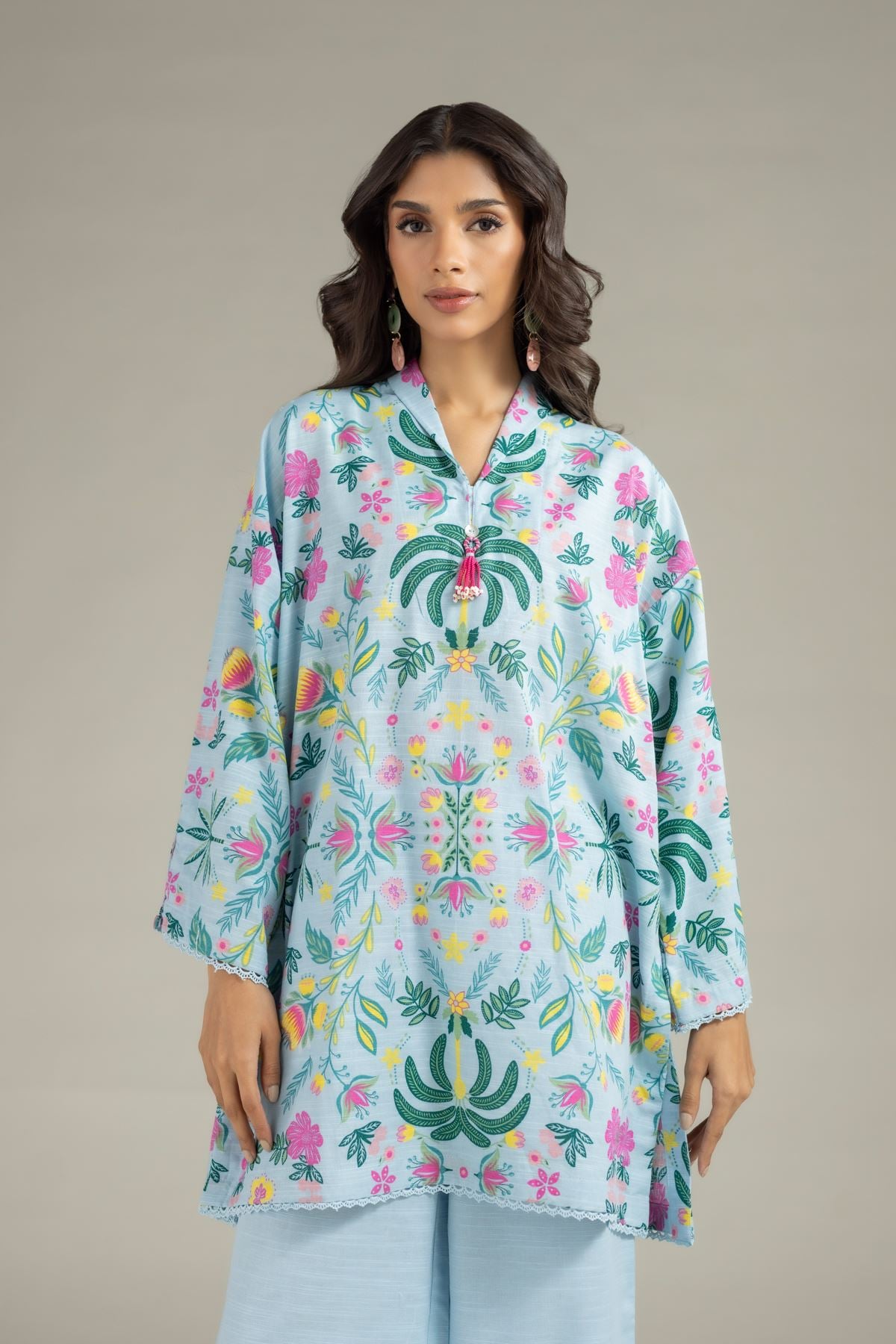 Printed Khaddar Kurta - 25-10-12E10-09TB-VG
