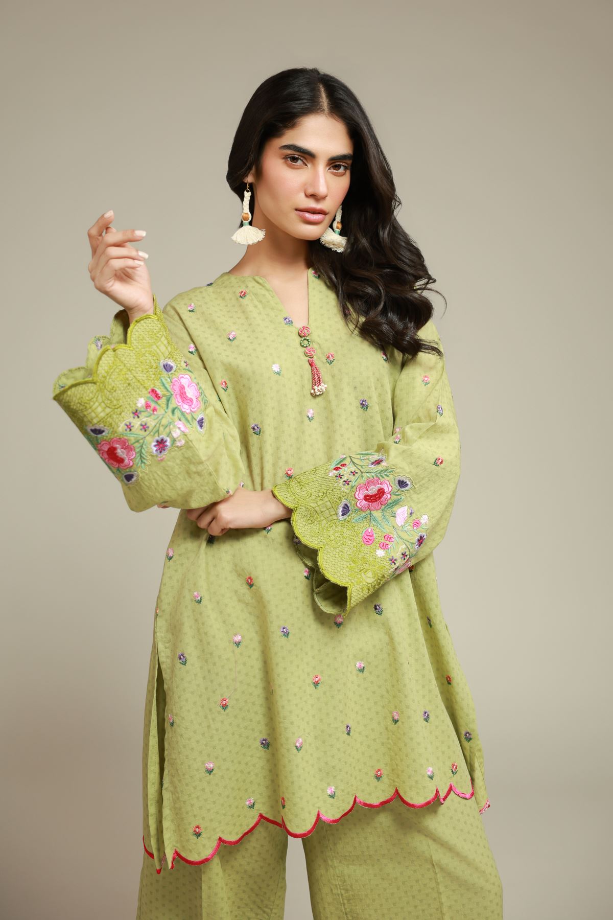 Embroidered Cotton Dobby 2-Piece Tailored Set - 25-09-11E3-11TB-VG