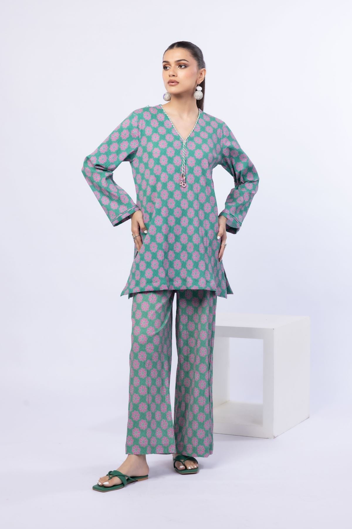 Printed Ripple Crinkle Kurta - 25-10-10S4-02TB-VG