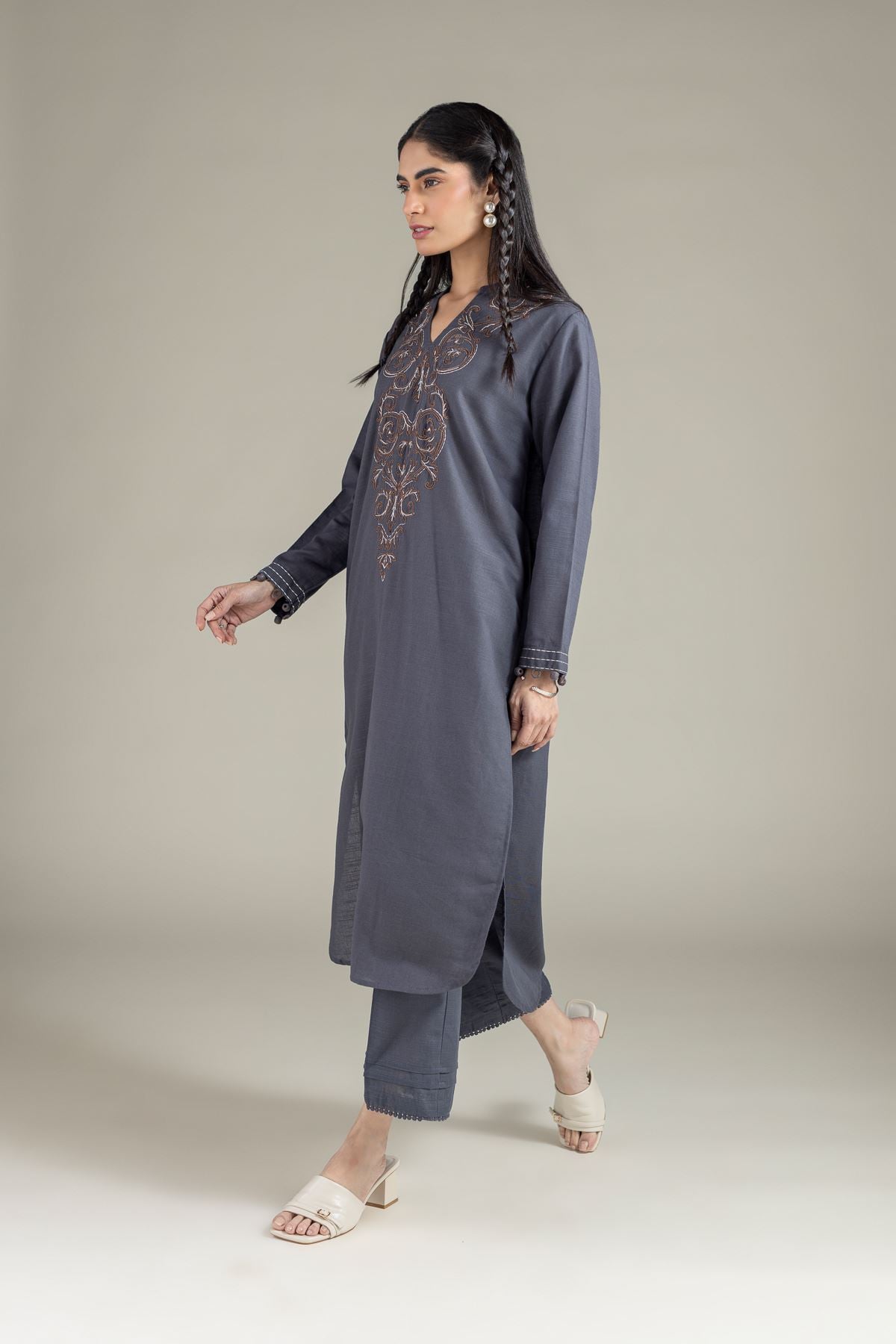 Dyed Khaddar Pants - 25-10-12E6-02TB-VG