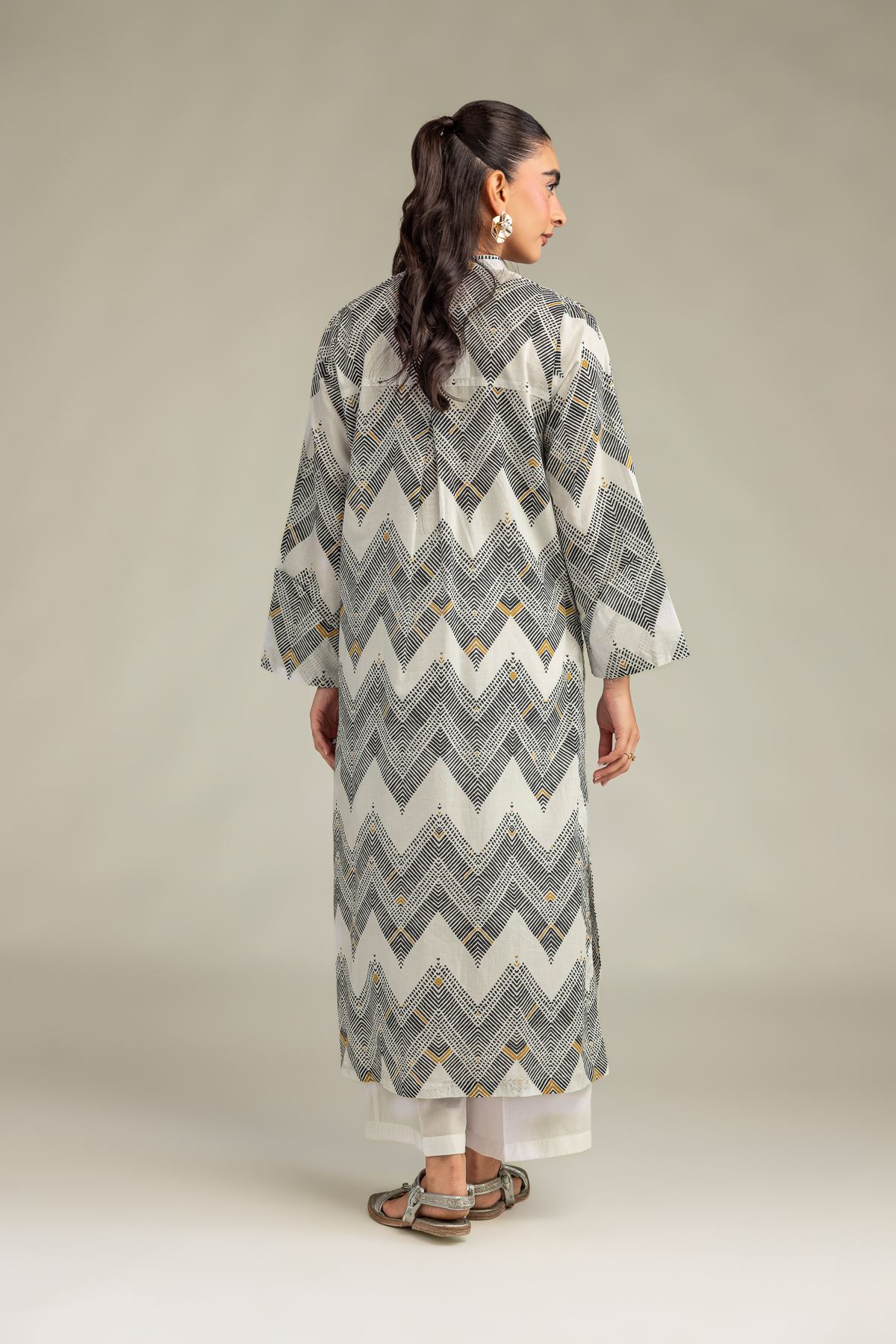 Printed Cambric Geometric Longline Kurta - 1-26-322-B-A1-VG
