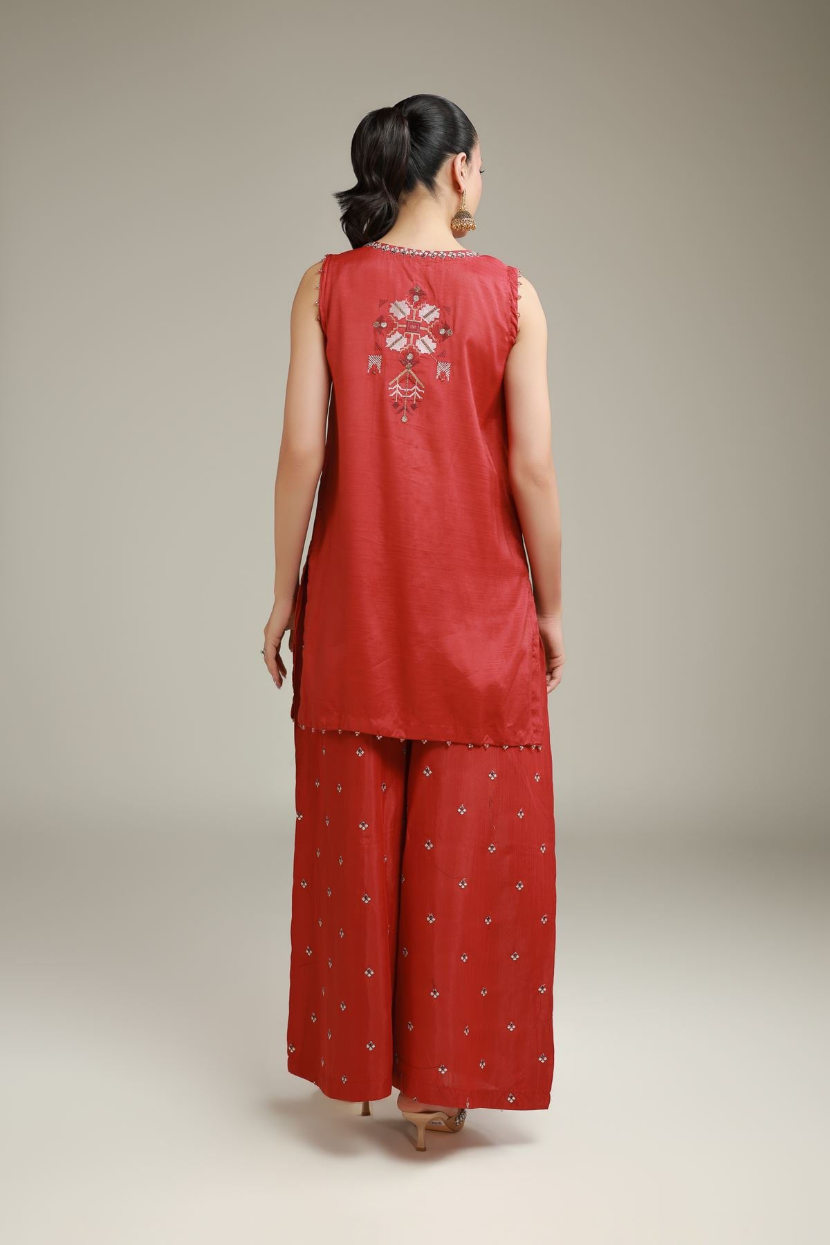 Embroidered Raw Silk Printed Rust Kurta - 1-26-137-A-B-VG