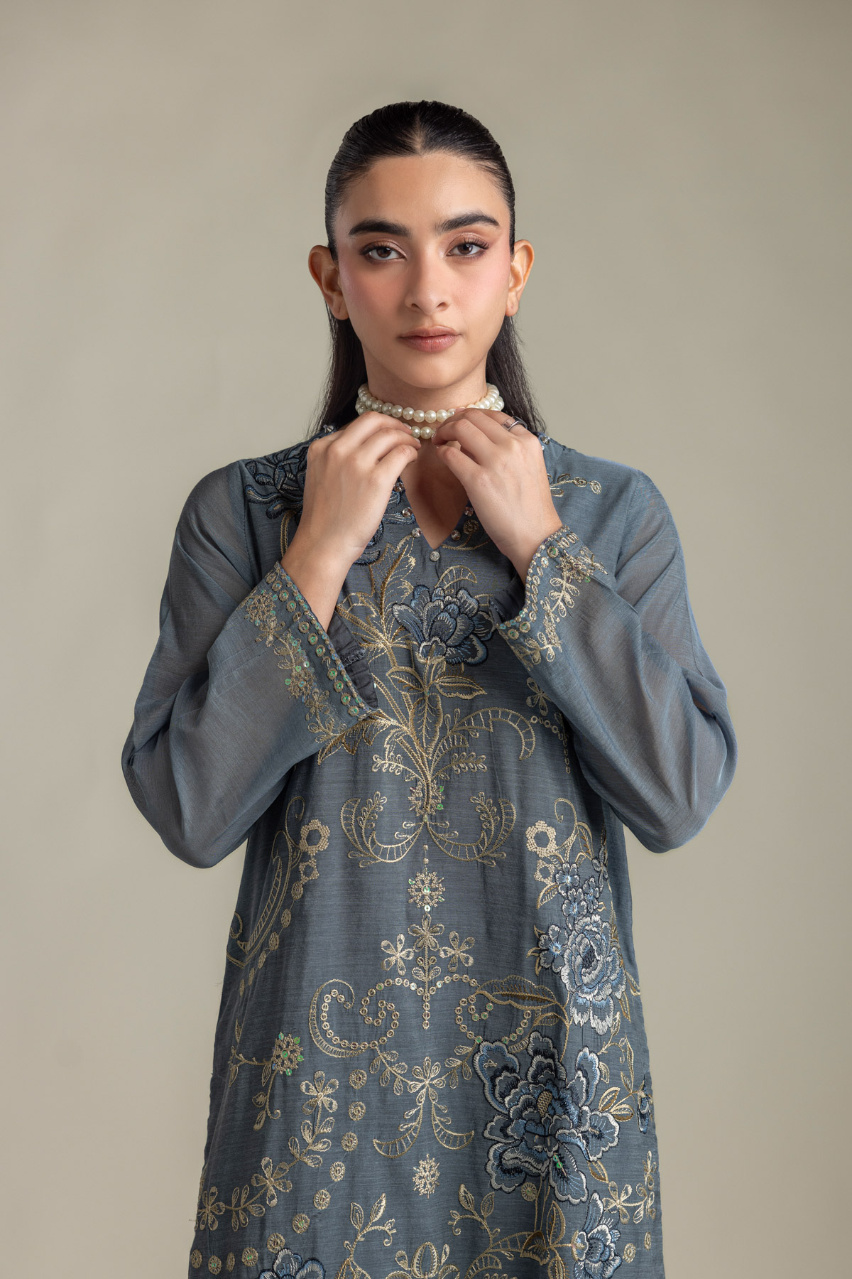 Embroidered Paper Silk Silk Floral Kurta - 2-26-418-A-A1-VG