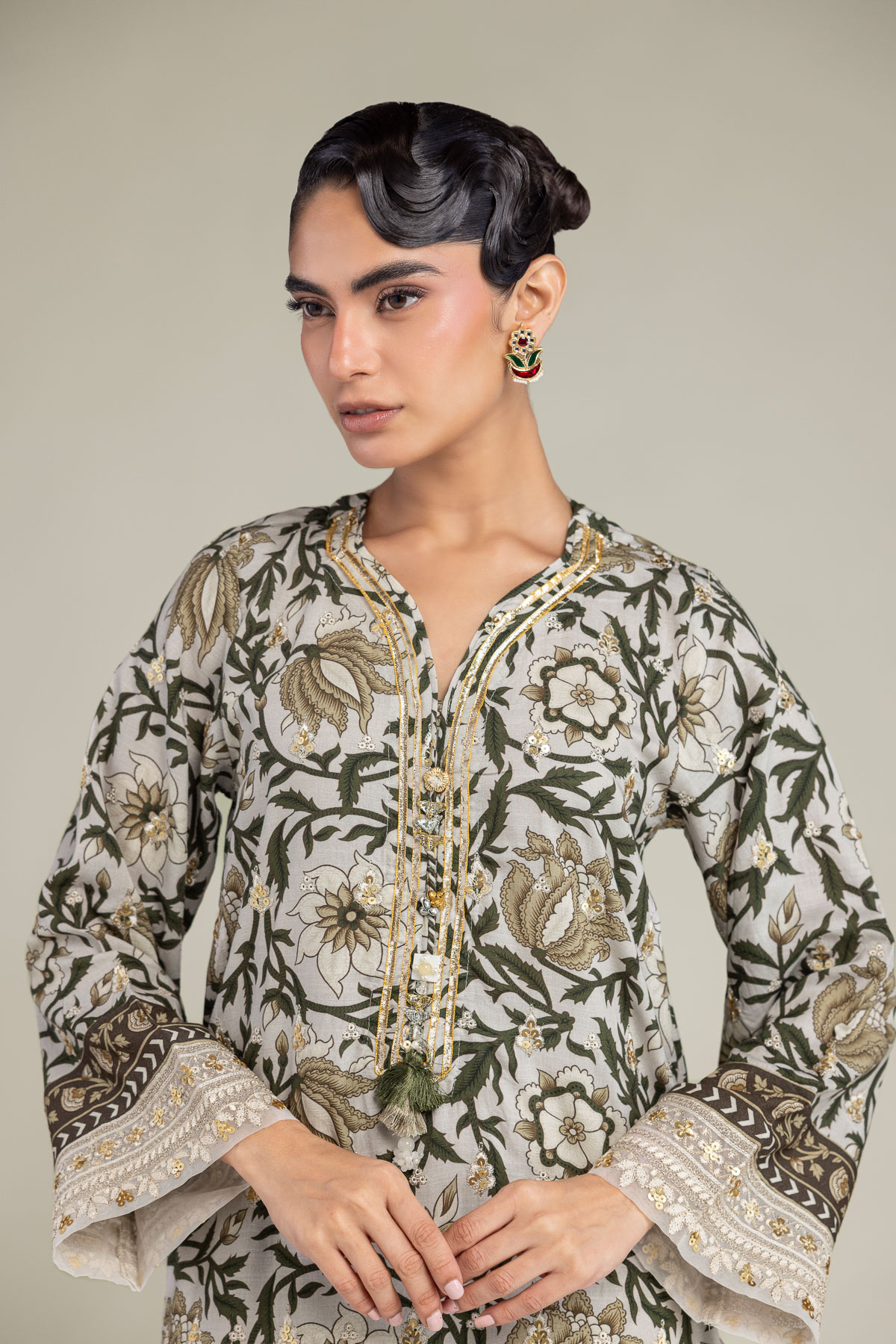 Embroidered Raw Silk Floral Silk Kurta - A22-26-214FH1-VG
