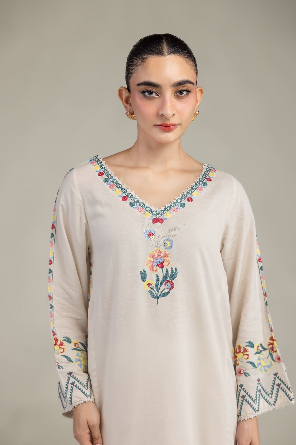 Embroidered Raw Silk Floral Silk Kurta - 1-26-225-A-C1-VG
