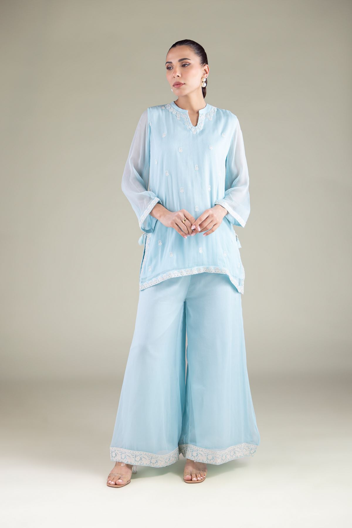 Embroidered Chiffon Threadwork Chiffon Kurta - 2-26-106-A-B-VG