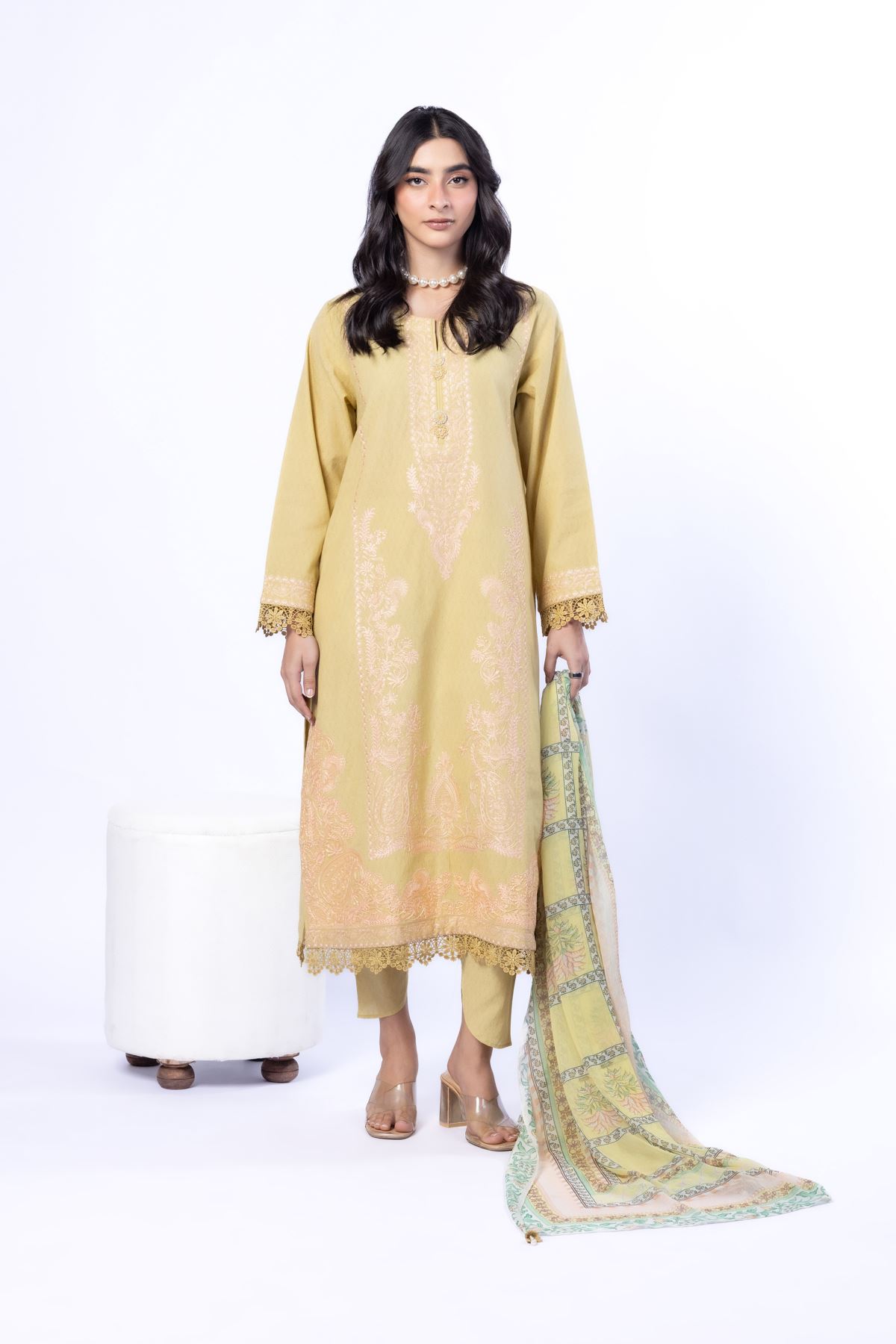 Embroidered Cotton Dobby Tailored 3 Piece - T-A22-26-107FA-VG