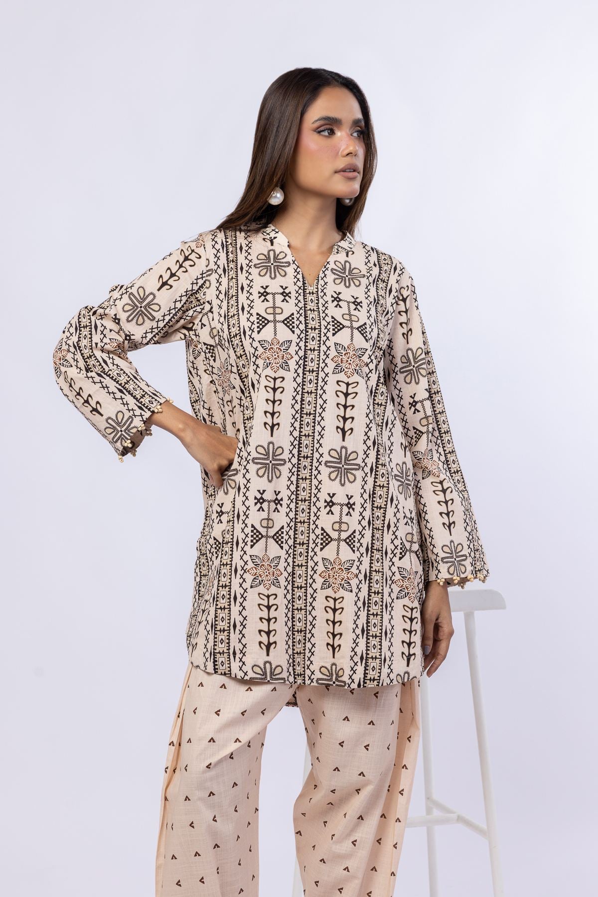 Printed Crosshatch Poplin Kurta - 25-10-12E4-05TA-VG