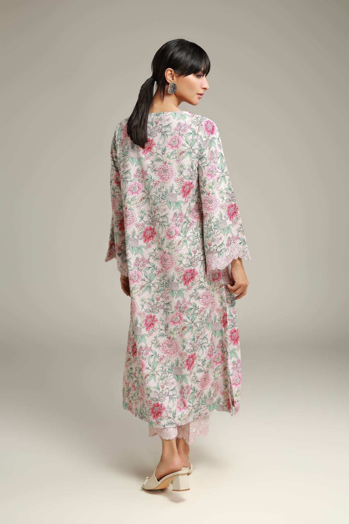 Embroidered Cotton Dobby Floral Longline Kurta - 26-02-1E13-02TA-VG
