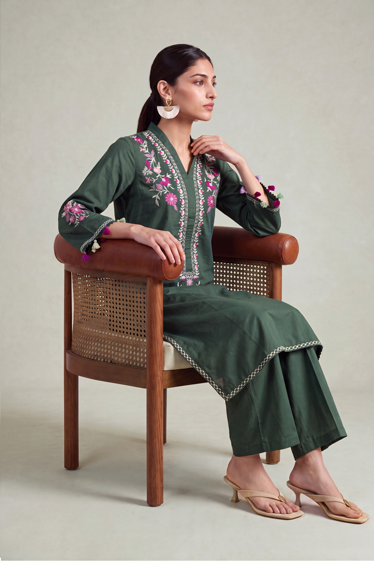 Embroidered Cambric Long Green Kurta - 1-26-250-B-H1-VG