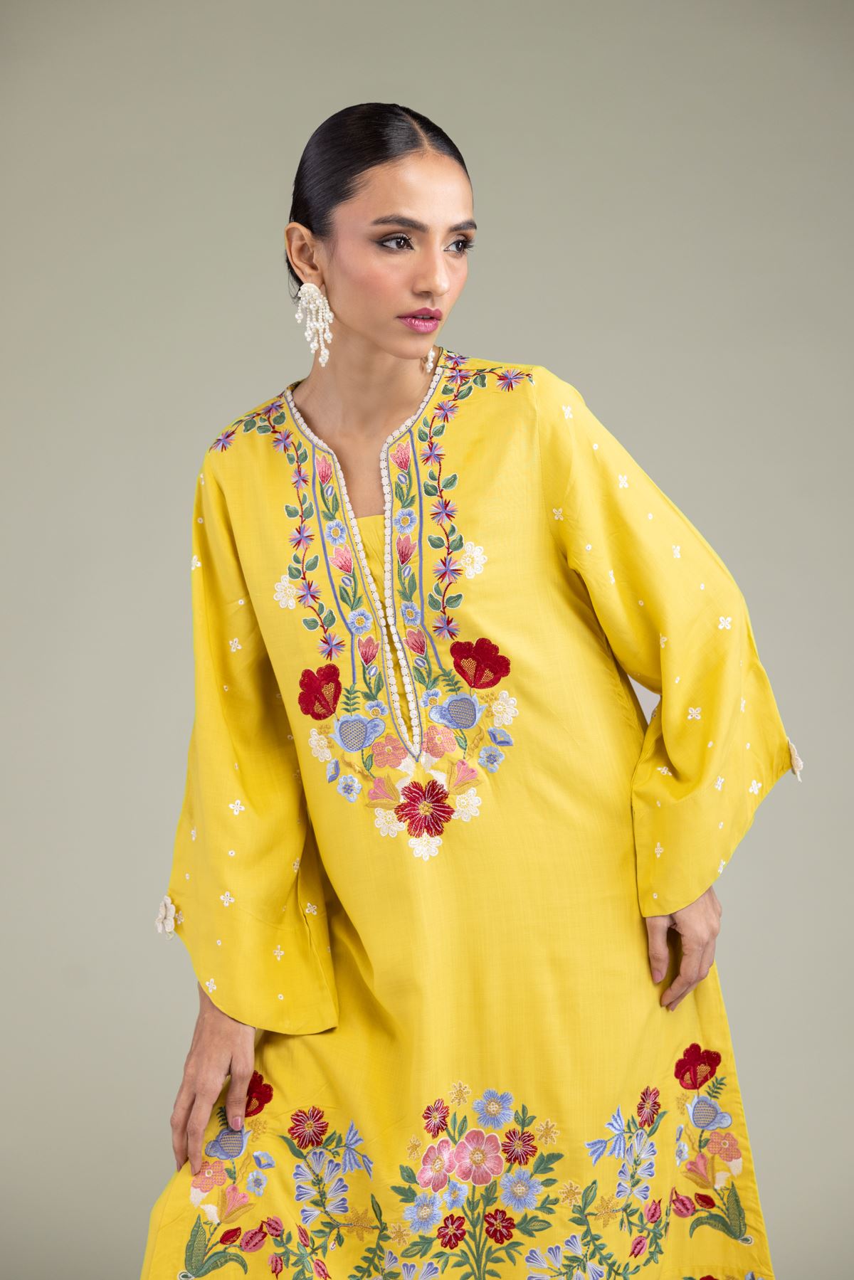 Embroidered Raw Silk Floral Silk Kurta - 1-26-206-A-H1-VG