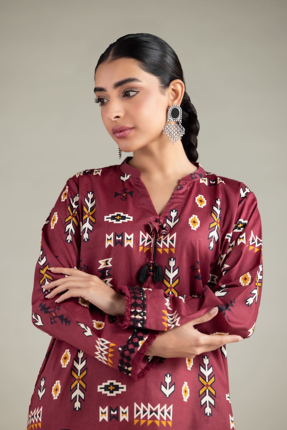Embroidered Cotton Viscose Kurta - 25-10-12E12-03TA-VG