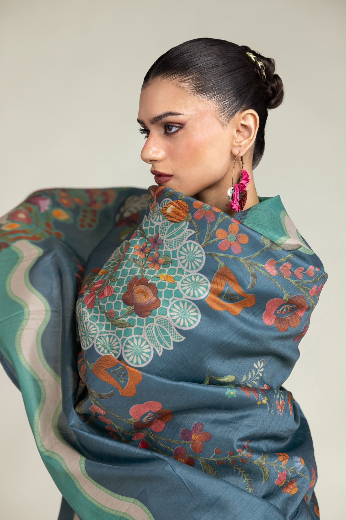 Embroidered Polyester Silk Floral Silk Dupatta - 1-26-203-A-G1-VG