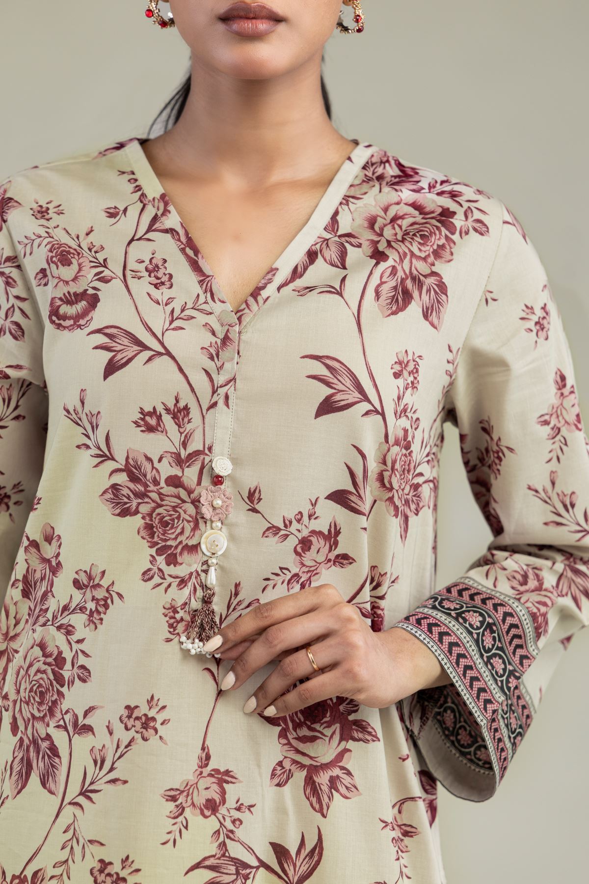 Printed Cambric Cambric Longline Kurta - 2-26-301-B-F1-VG