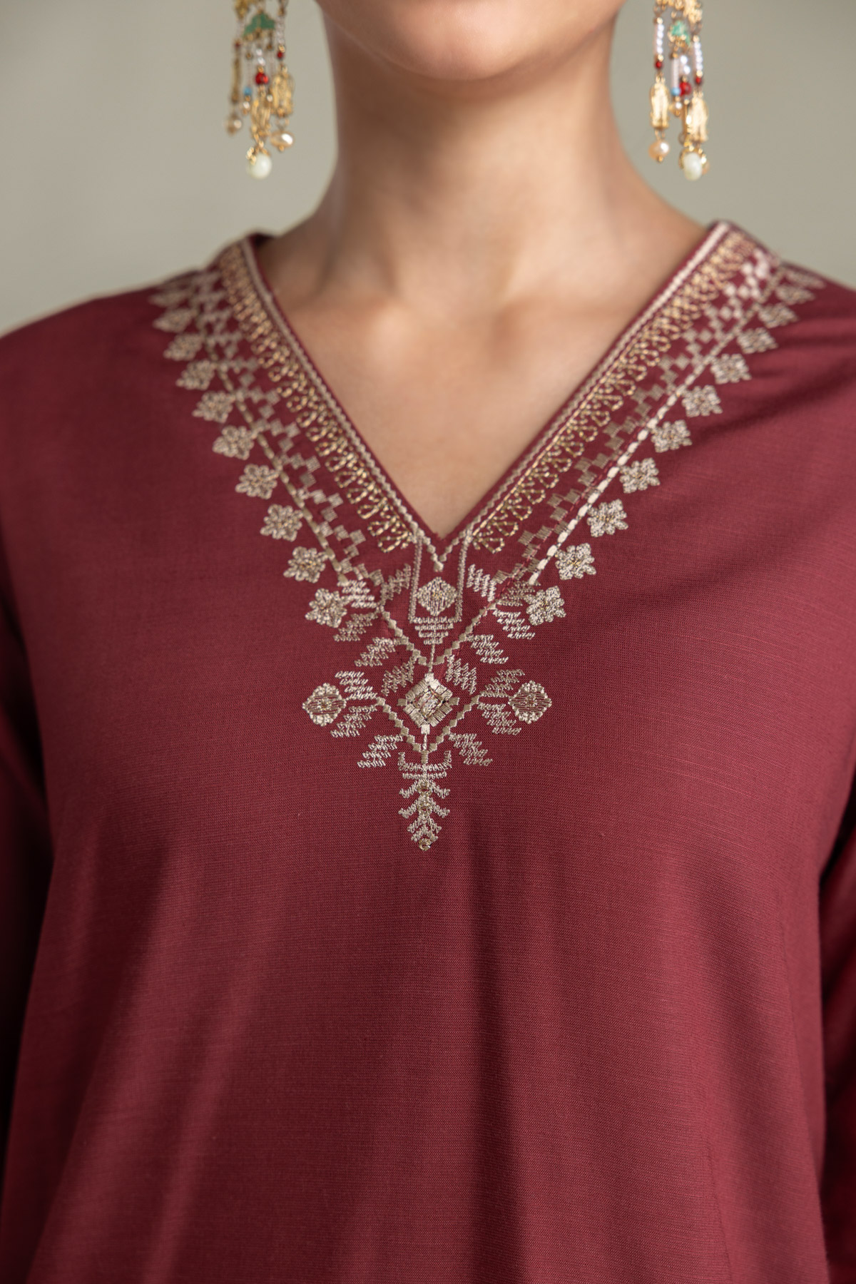 Embroidered Raw Silk Short Embroidered Kurta - 2-26-202-A-D-VG