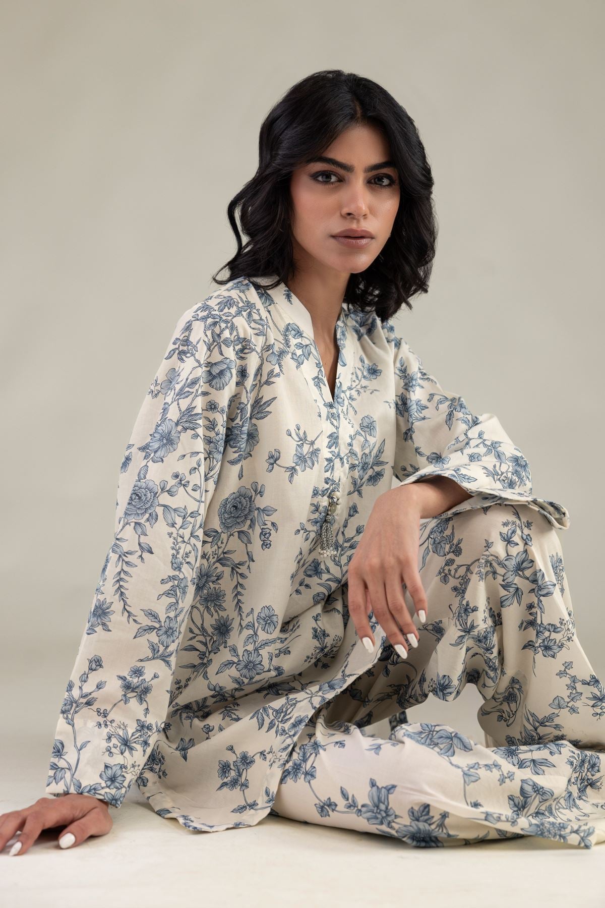 Embroidered Cambric Short Floral Kurta - 1-26-303-B-A1-VG
