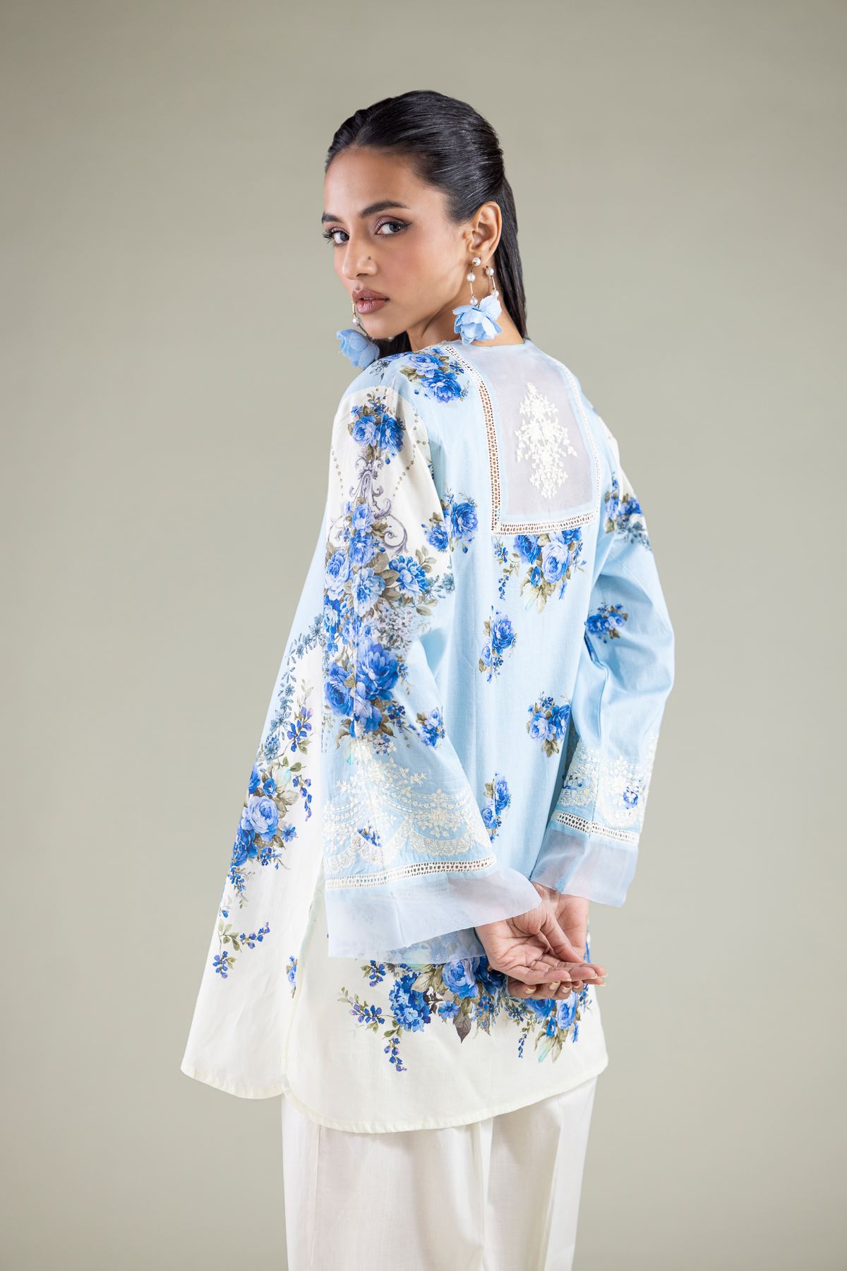 Embroidered Cambric Floral Flared Kurta - 1-26-120-A-D-VG