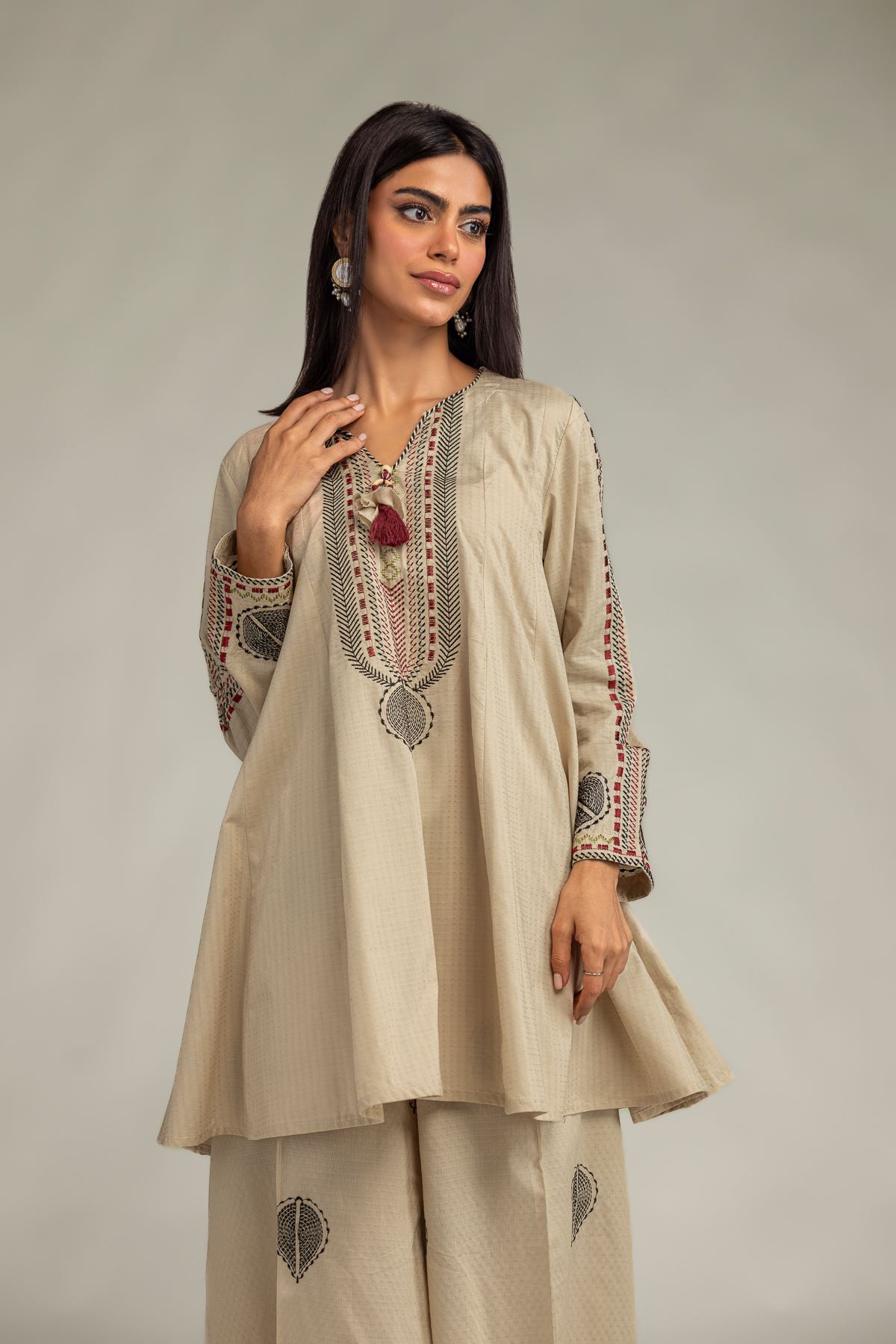 Embroidered Cotton Dobby Beige Cotton Kurta - 1-26-250-B-H1-VG