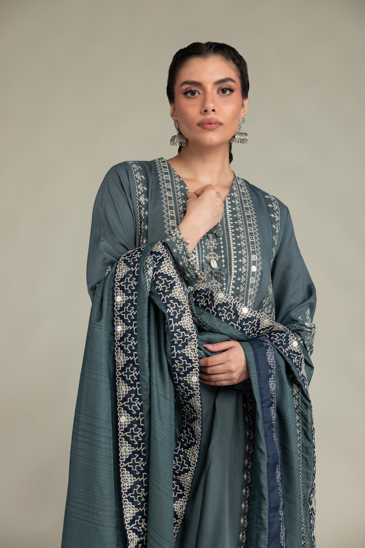 Embroidered Polyester Silk Polyster Silk Dupatta - 1-26-102-A-F-VG
